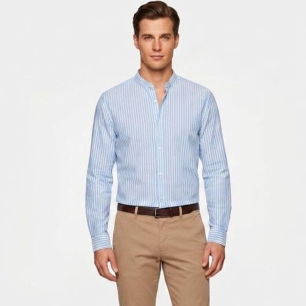 Boss Hugo Boss Mens Medium Blue White Stripe Slim Fit LS Buttondown Shirt XL
